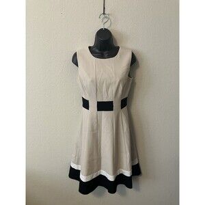Calvin Klein A-Line Dress Tan/Black/White Womens Size 2